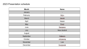 2023 Presentation schedule 이미지